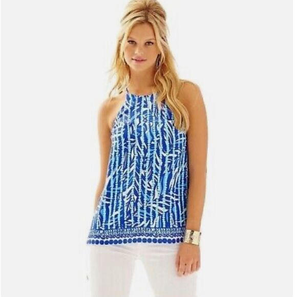 Lilly Pulitzer Leaf and Dot Samba Silk Halter Top - Picture 1 of 10